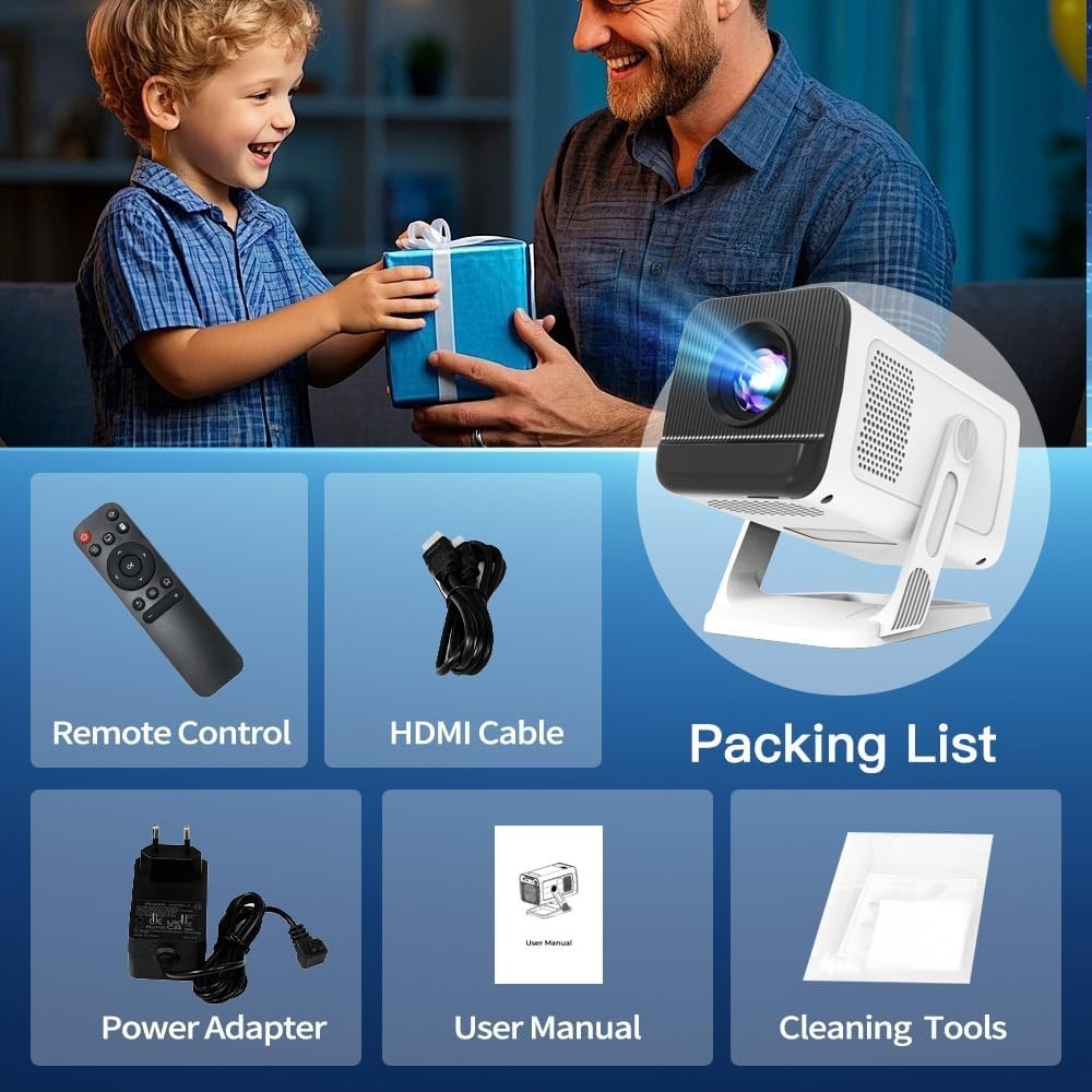 Mini Beamer Android 14 WiFi 6 Bluetooth 5.4 HD Projektor 4K HDMI USB