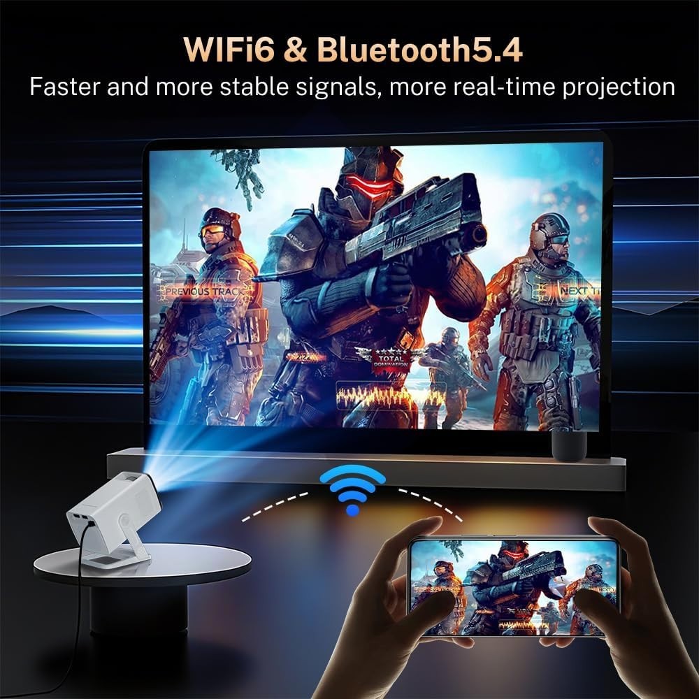 Mini Beamer Android 14 WiFi 6 Bluetooth 5.4 HD Projektor 4K HDMI USB