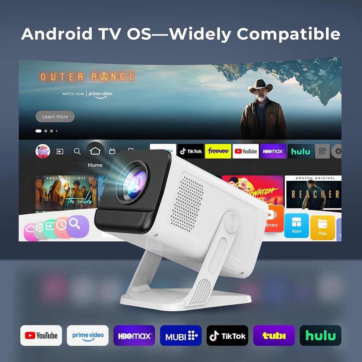 Mini Beamer Android 14 WiFi 6 Bluetooth 5.4 HD Projektor 4K HDMI USB