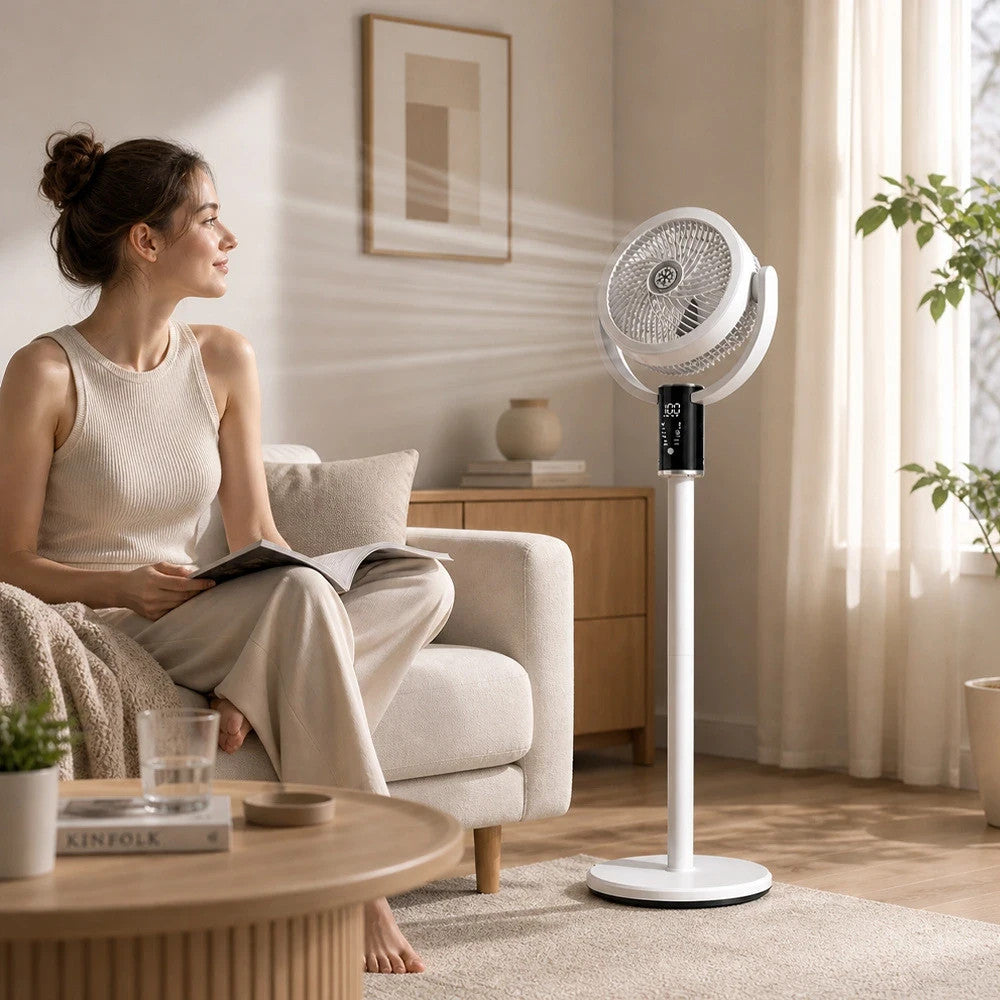Kabelloser Standventilator mit Akku, USB-C & Fernbedienung – Leiser 3-in-1 Ventilator mit LED Display