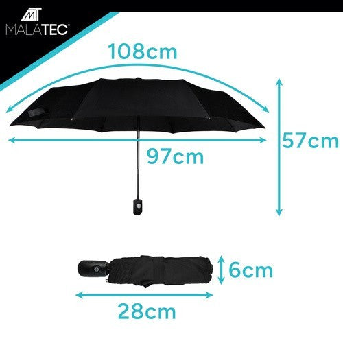Taschenschirm Automatik Regenschirm Windfest Faltbar 110cm Schwarz mit Hülle