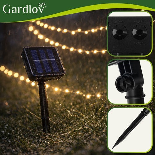 Solar Lichterkette 15m 150 LED Warmweiß IP44 Garten Balkon Terrasse 8 Modi