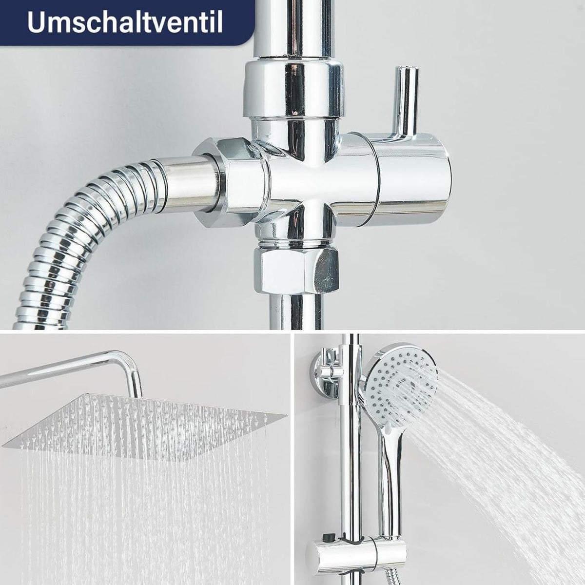 Edelstahl Regendusche Set 30x30cm Duschsystem Kopfbrause Handbrause Chrom