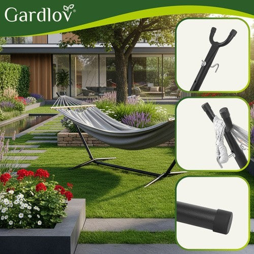 Gartenhängematte mit Gestell 200x150cm XXL 250kg Doppelhängematte Grau