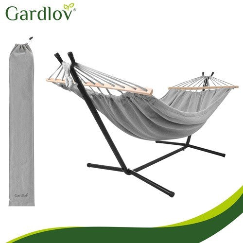 Gartenhängematte mit Gestell 200x150cm XXL 250kg Doppelhängematte Grau