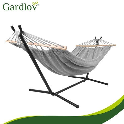 Gartenhängematte mit Gestell 200x150cm XXL 250kg Doppelhängematte Grau