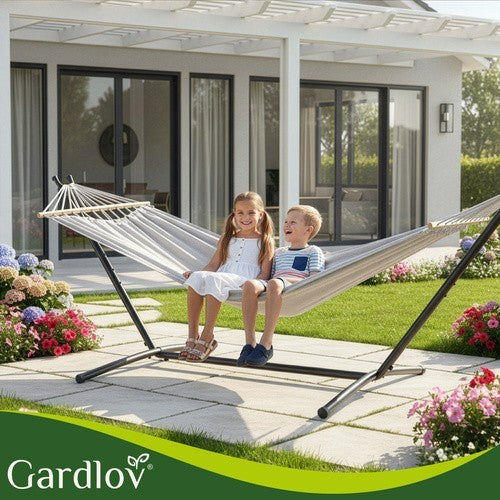 Gartenhängematte mit Gestell 200x150cm XXL 250kg Doppelhängematte Grau