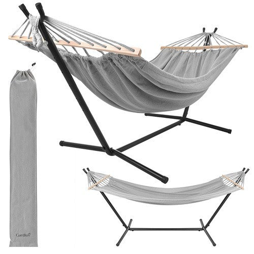Gartenhängematte mit Gestell 200x150cm XXL 250kg Doppelhängematte Grau