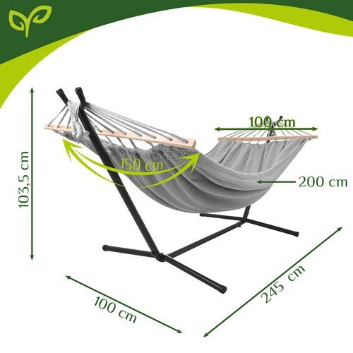 Gartenhängematte mit Gestell 200x150cm XXL 250kg Doppelhängematte Grau