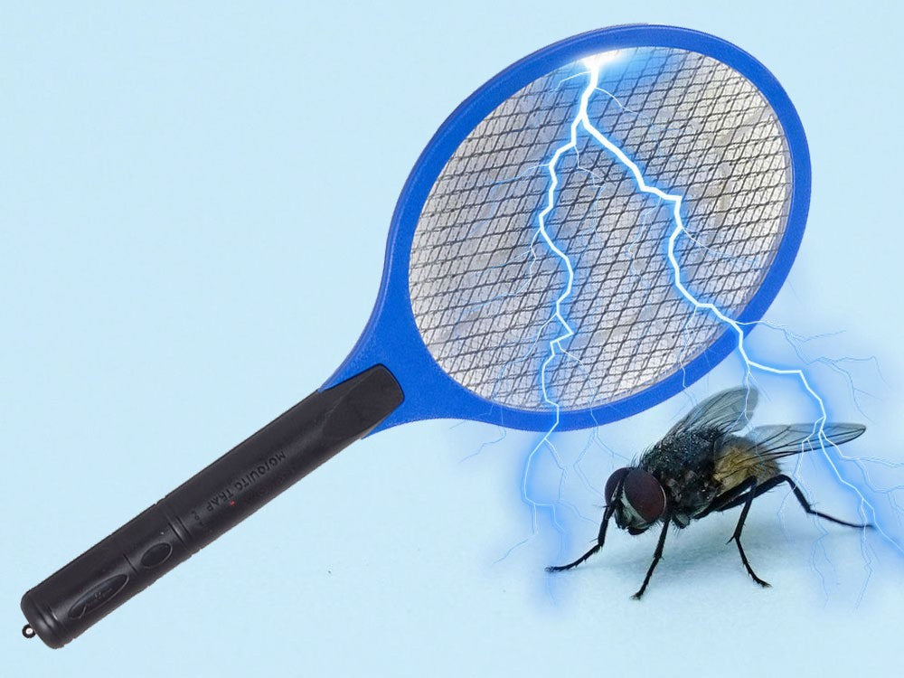 Elektrische Fliegenklatsche Insektenfänger Mücken Fliegen Wespen Batteriebetrieb