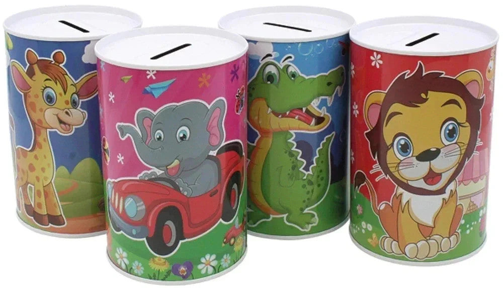 Spardose Kinder Metall 12,5x8cm Geldbüchse 1 oder 4 Stück Motiv Mix