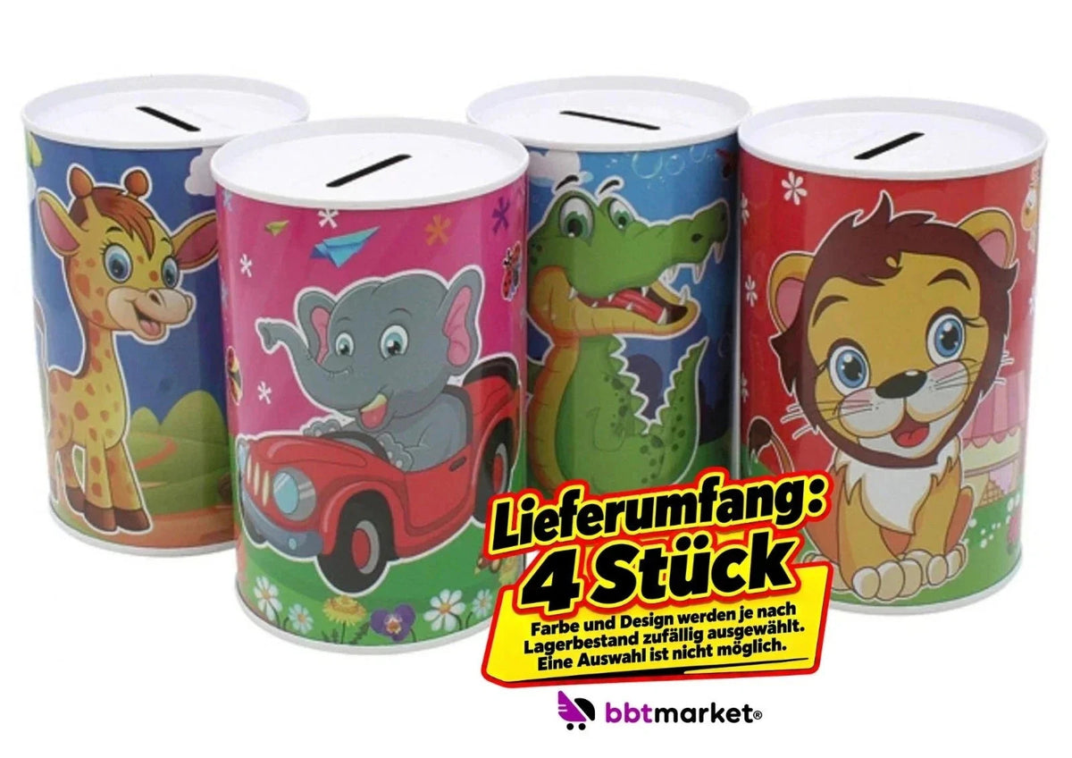Spardose Kinder Metall 12,5x8cm Geldbüchse 1 oder 4 Stück Motiv Mix