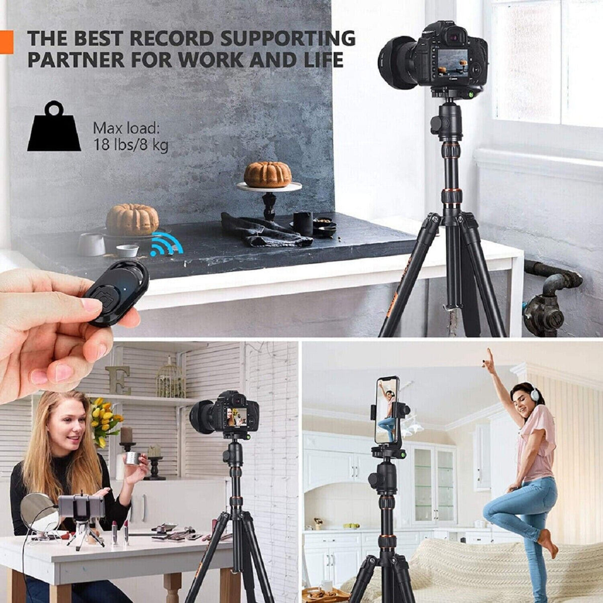 TACKLIFE Kamera & Handy Stativ MLT05 | 55-178cm Höhenverstellbar | 360° Kugelkopf | 9kg Tragkraft | Einbeinstativ & Selfie-Stick mit Bluetooth