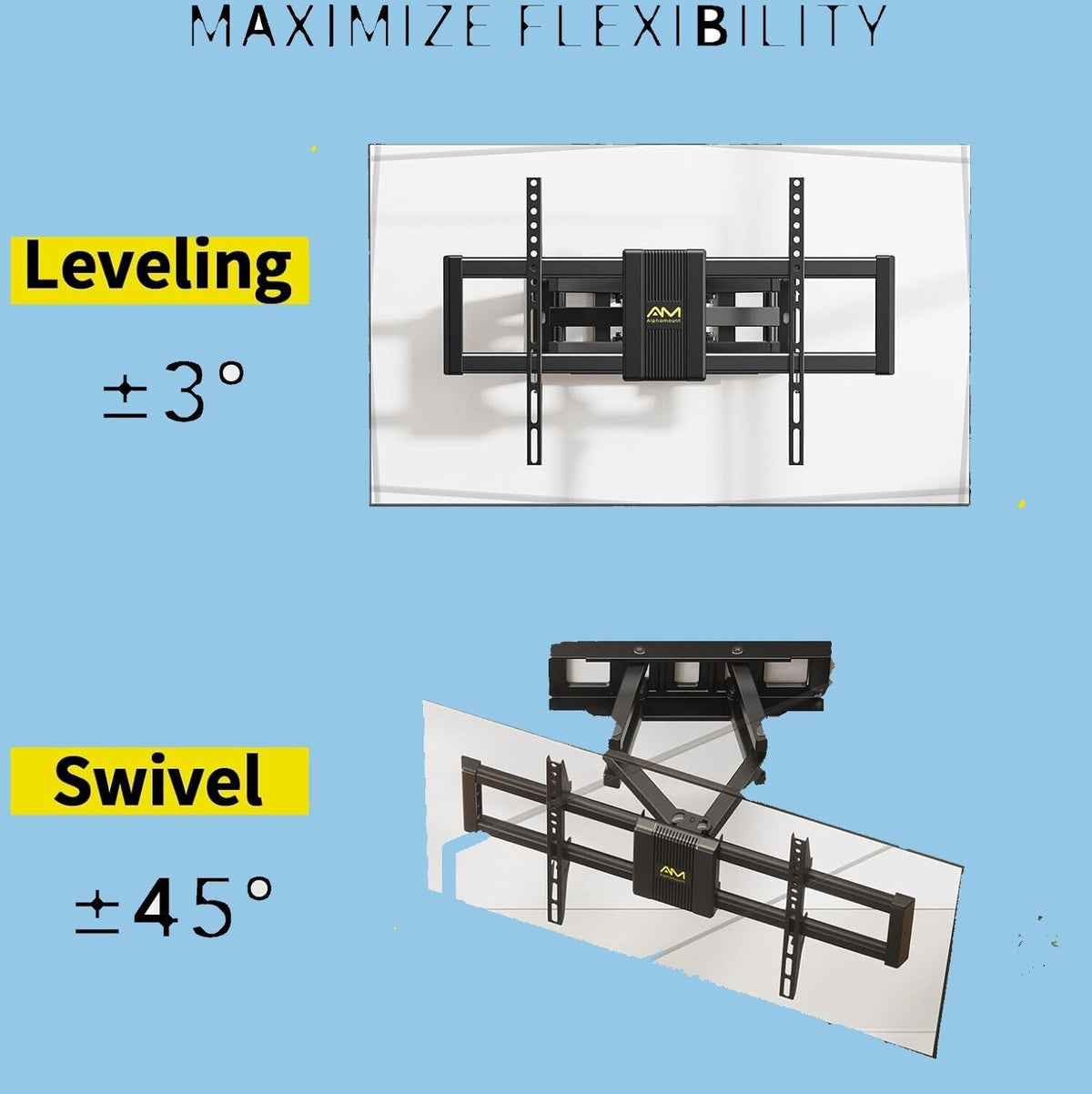 Alphamount TV Wandhalterung für 37–75 Zoll | Schwenkbar & Neigbar | Max 45kg