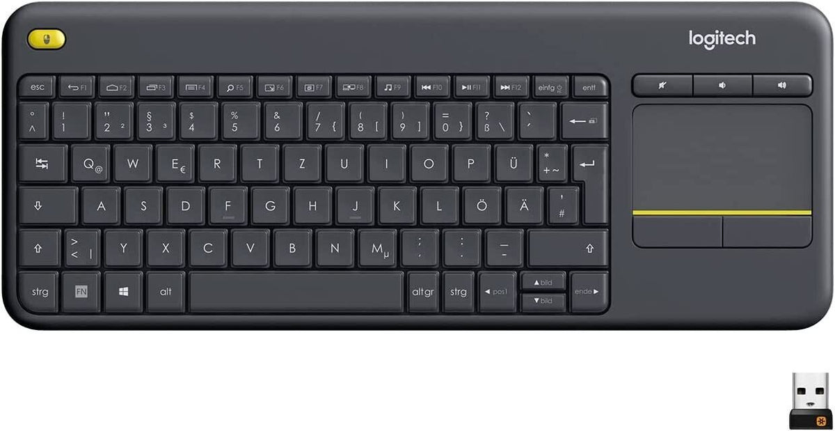 Logitech K400 Plus Kabellose Touch-TV-Tastatur mit integriertem Touchpad, Deutsches QWERTZ-Layout, Schwarz