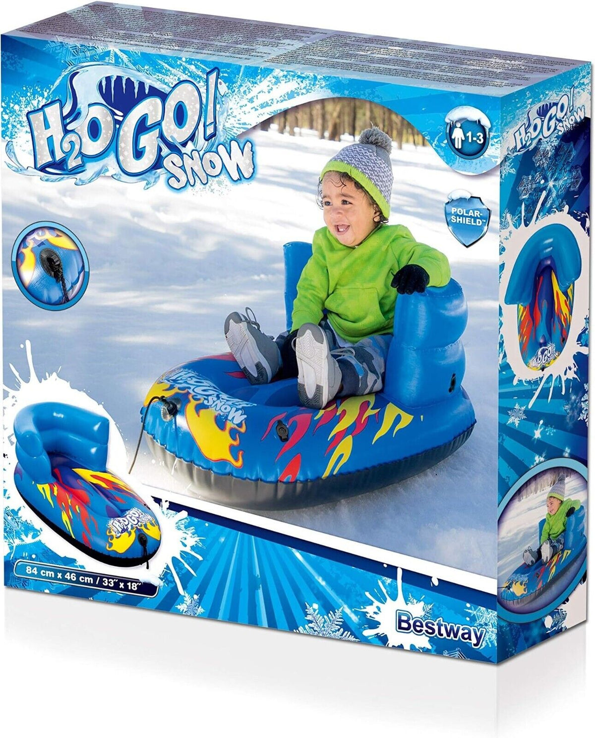 Bestway H2OGO Flurryz Kinderschlitten – Aufblasbarer Schneeschlitten mit Lehne für Kleinkinder