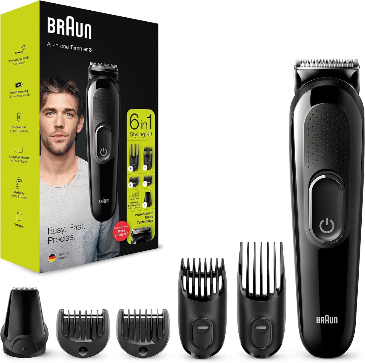 Braun 6-in-1 Bartschneider mit Haar und Nasentrimmer für Bart Gesichts  Rasierer