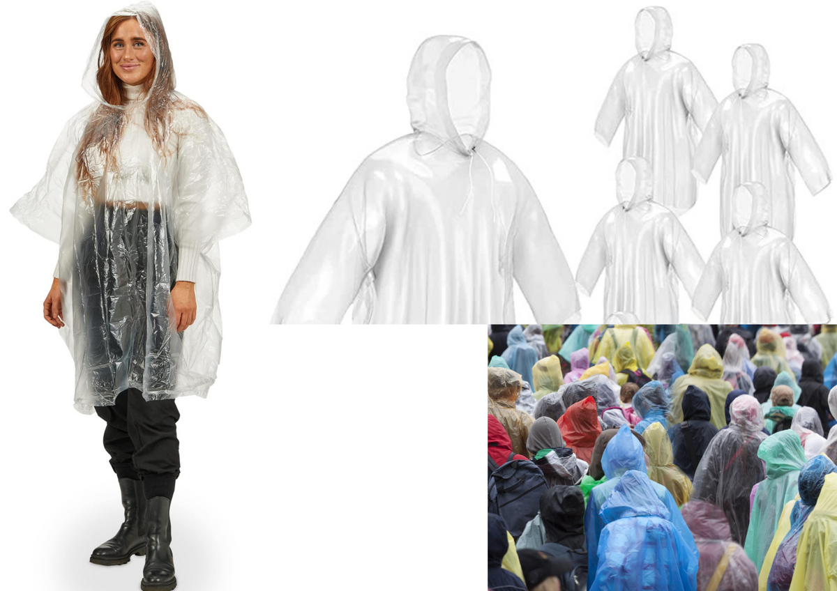 3er Set Einweg Regenponcho – Transparent, Wasserdicht, Unisex, Mit Kapuze