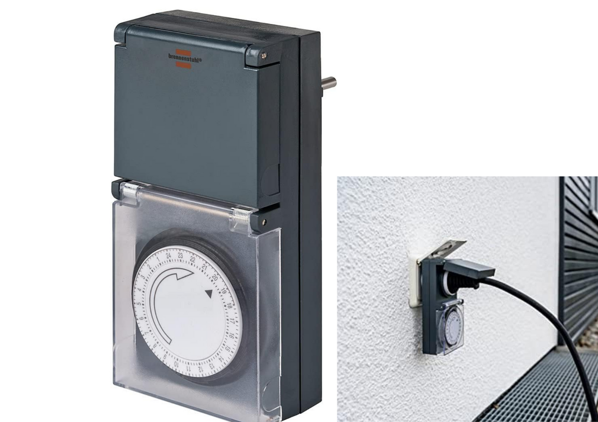Brennenstuhl MZ 44 IP44 Mechanische Zeitschaltuhr – Timer Steckdose für Innen & Außen