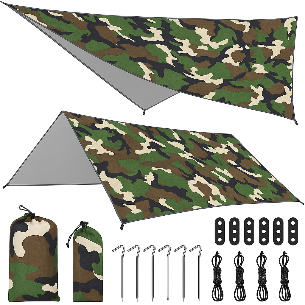 Tarp 3x3m wasserdicht Sonnensegel Camping Zelt Plane Hängematte Outdoor Set