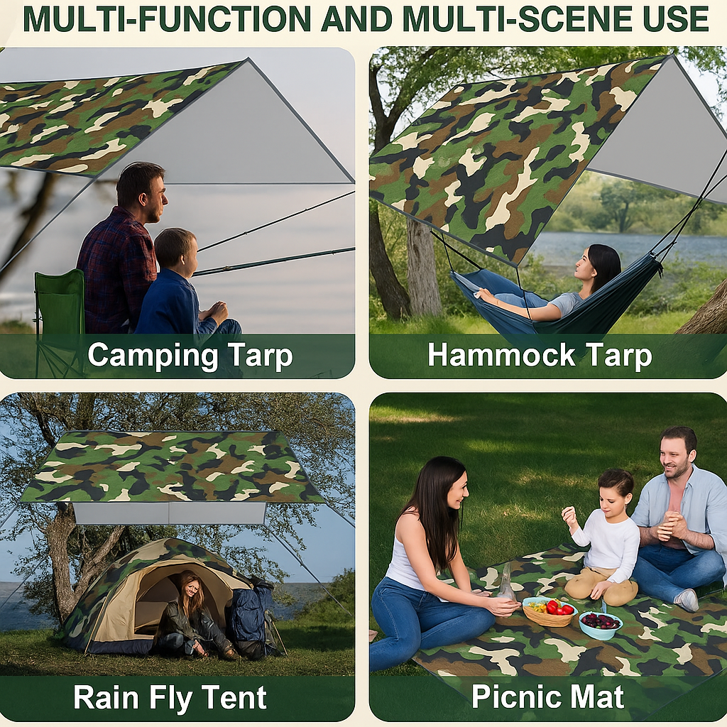 Tarp 3x3m wasserdicht Sonnensegel Camping Zelt Plane Hängematte Outdoor Set