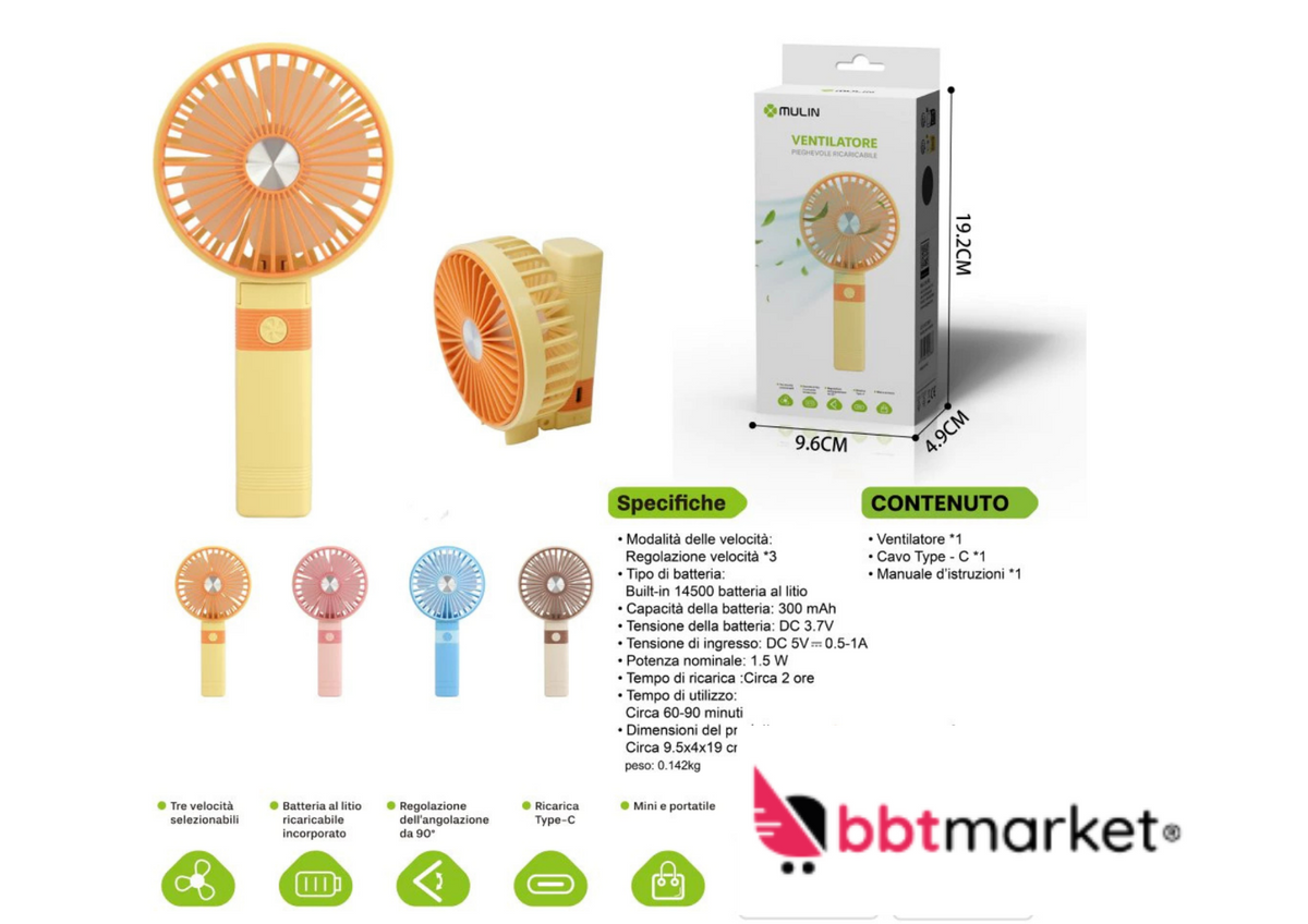 USB Mini Ventilator mit Handyhalterung – Wiederaufladbarer Handventilator mit 3 Stufen