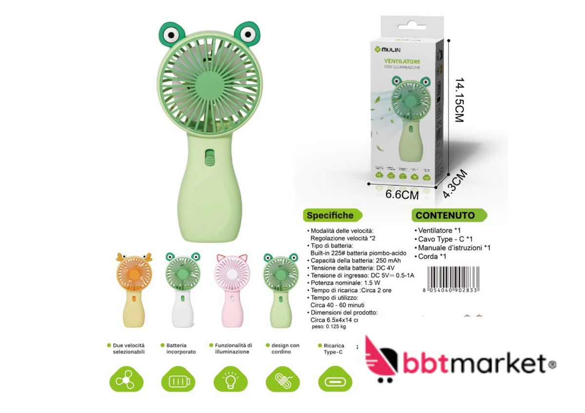 USB Mini Ventilator mit LED Licht – Tragbarer Kinderlüfter mit USB-C Aufladung