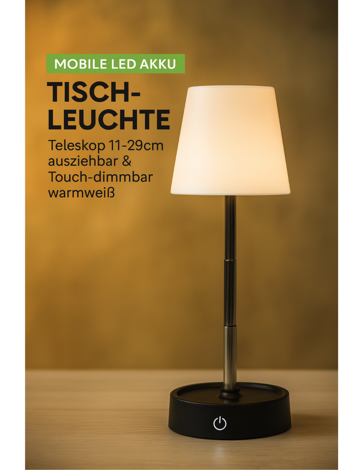 LED Tischlampe Akku dimmbar USB-C – Touch Teleskop warmweiß 120lm