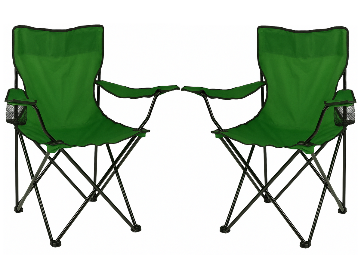 2x Faltstuhl Campingstuhl Anglerstuhl Grün mit Getränkehalter & Tragetasche
