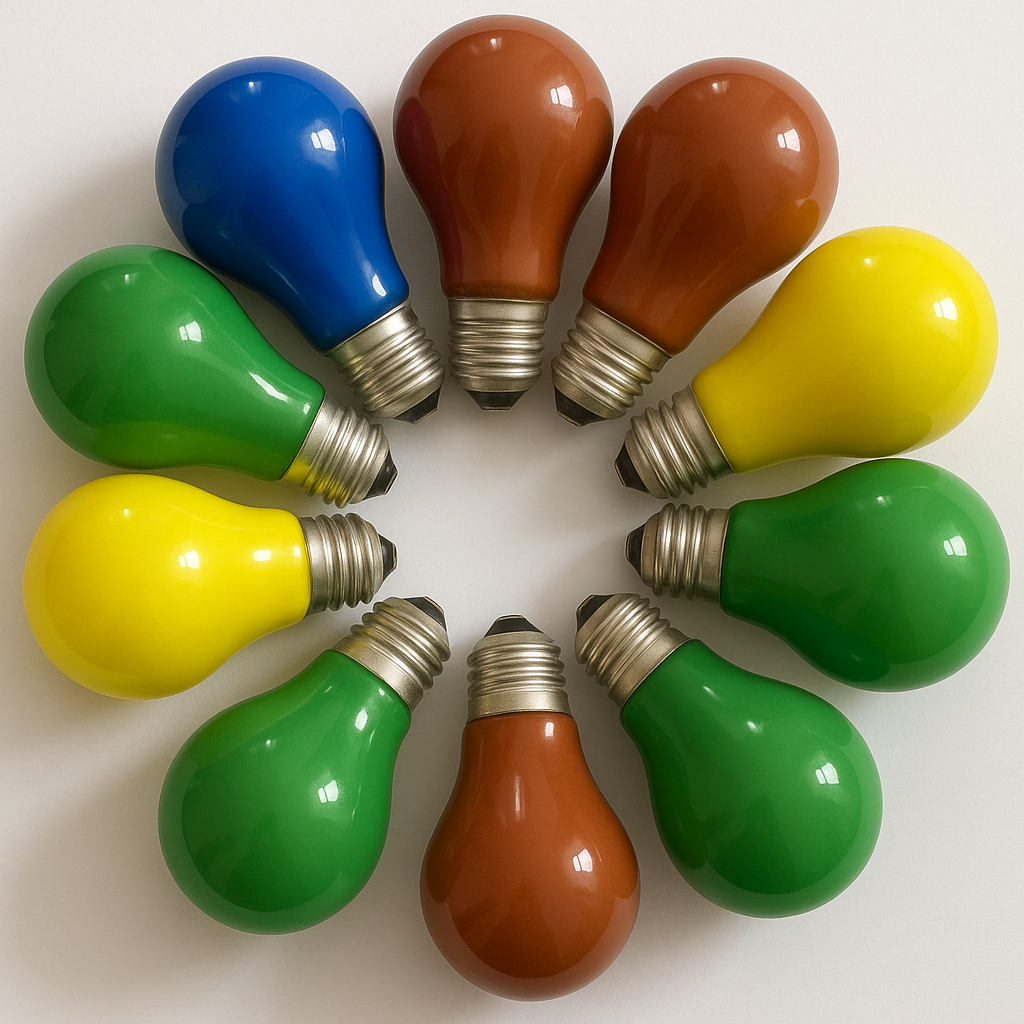 10x Bunte Glühbirnen Set 25W E27 Rot Gelb Grün Blau Orange Party Dimmbar
