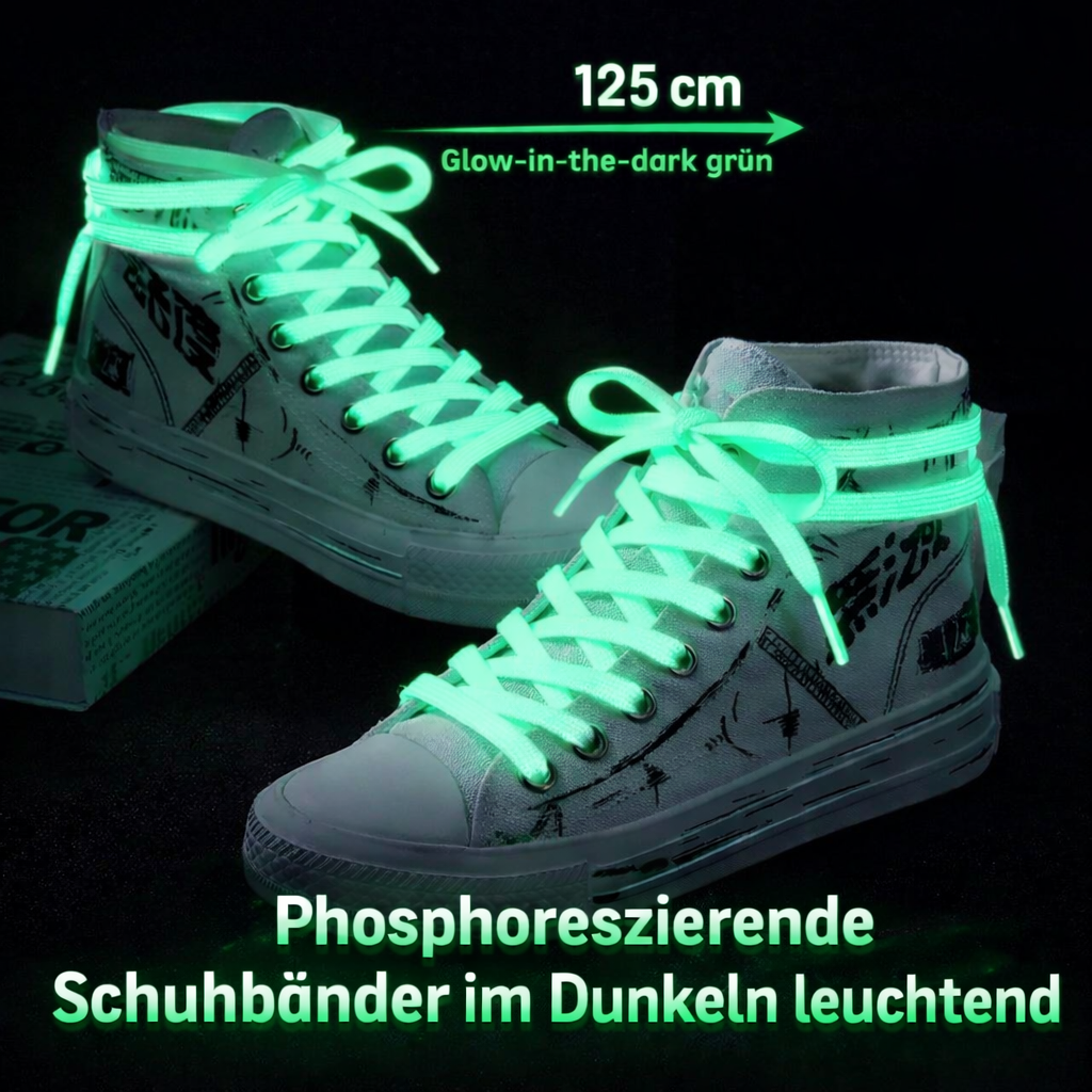 Weiße phosphoreszierende Schnürsenkel 125 cm – Leuchtend im Dunkeln Grün, flach & robust