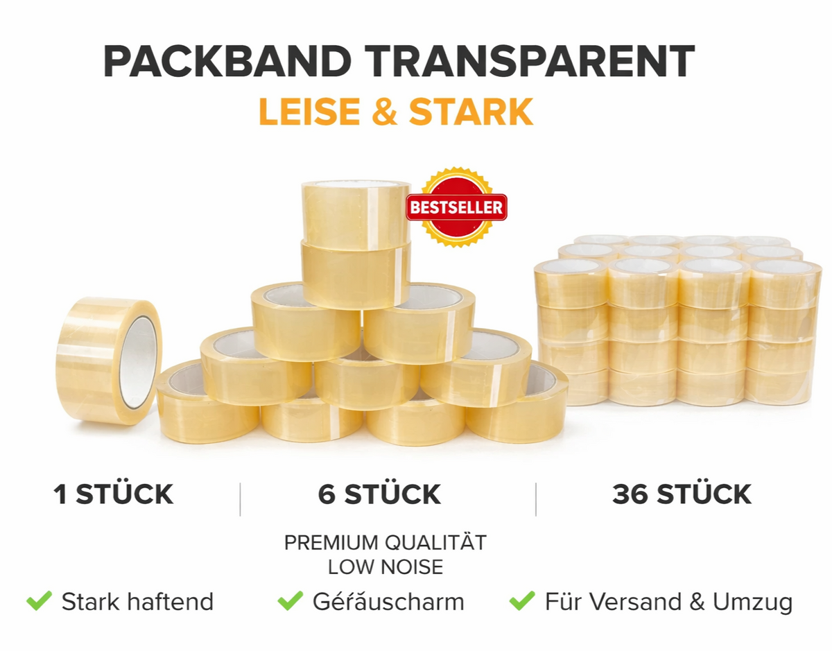 PP Klebeband 48mm 66m Transparent Low Noise Paketband 1-36 Rollen