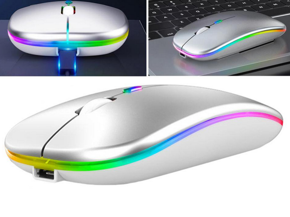 PC Maus Kabellos Bluetooth und Funk für Computer, MAC Aufladbare leise Maus LED