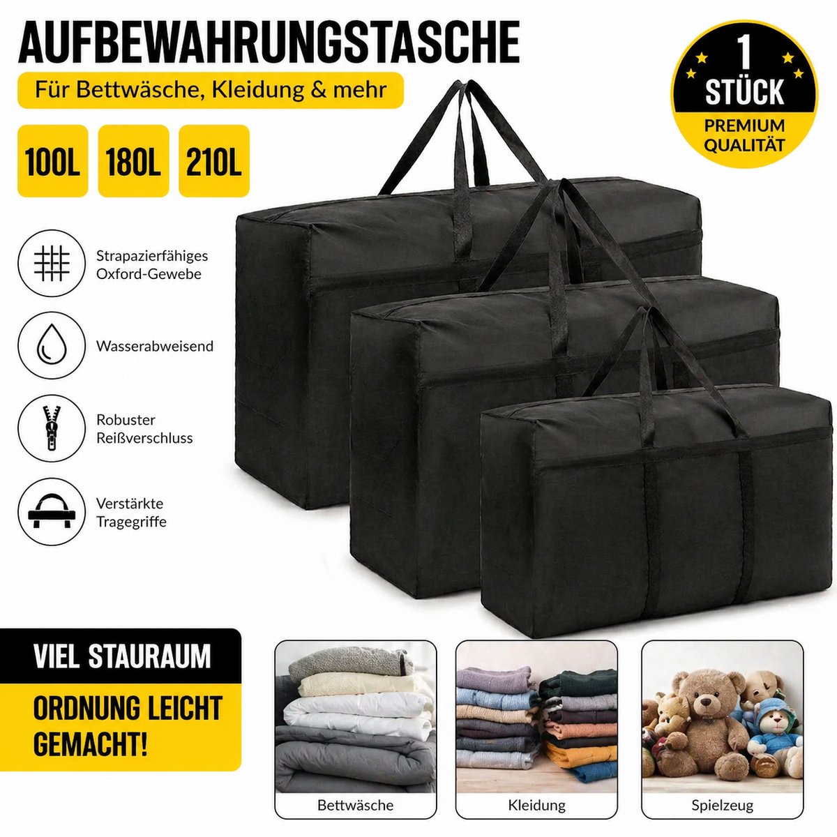 XXL Aufbewahrungstasche 100–210L – Wasserdichte Oxford Umzugstasche für Kleidung & Bettwäsche