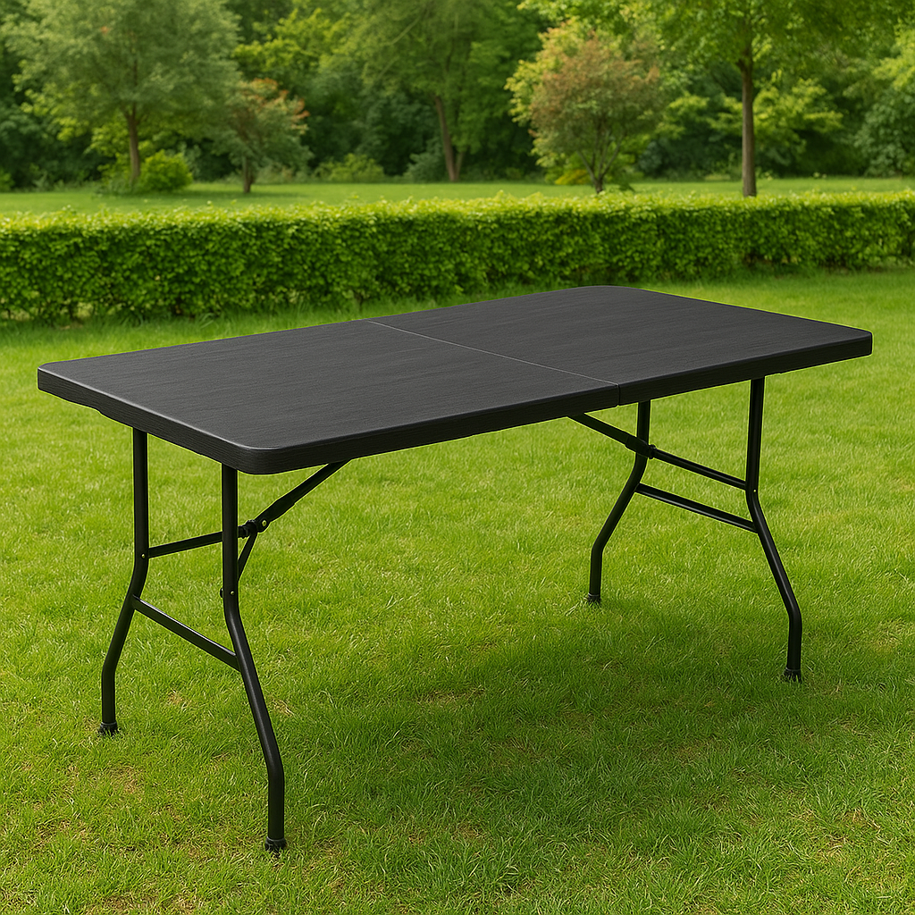 Klappbarer Gartentisch 180cm HDPE Koffertisch Campingtisch Partytisch Schwarz