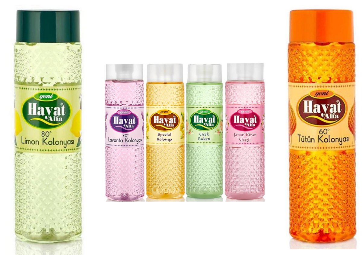 Hayat Alfa Kolonya Set 400 ml & 150 ml – verschiedene Düfte – 60/80 % Alkohol 🍋