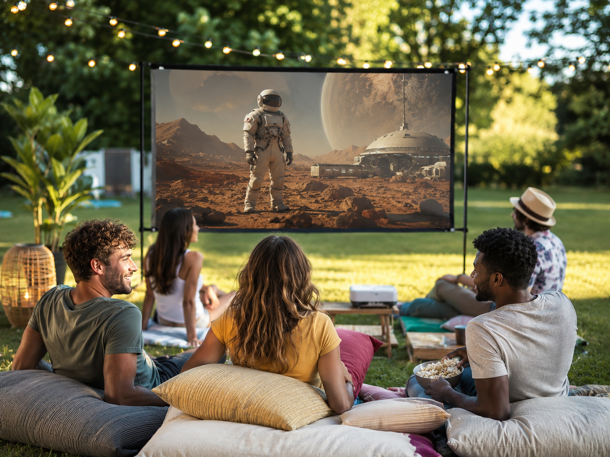 Beamer Leinwand 120 Zoll mit Ständer Tragetasche Projektor Leinwand Outdoor