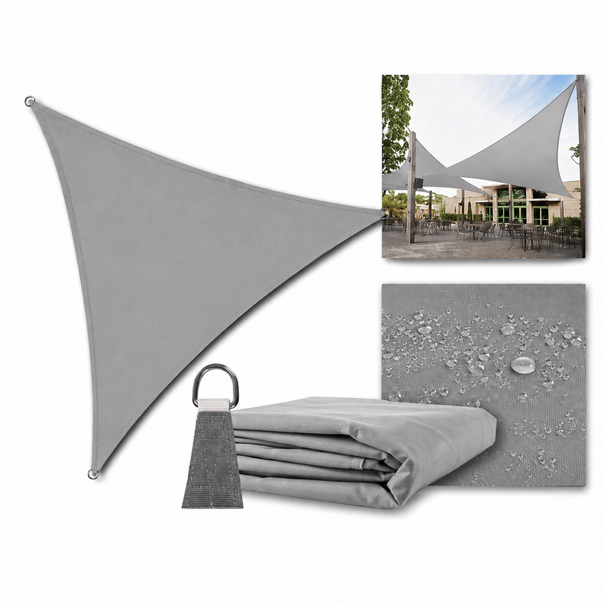 Sonnensegel 3x3x3m Dreieckig Sonnenschutz UV Schutz Garten Terrasse Grau