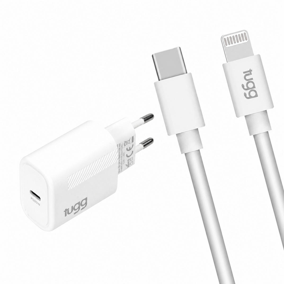 TUGG 20W USB-C Ladegerät Netzteil mit Ladekabel 1m Schnellladegerät Weiß