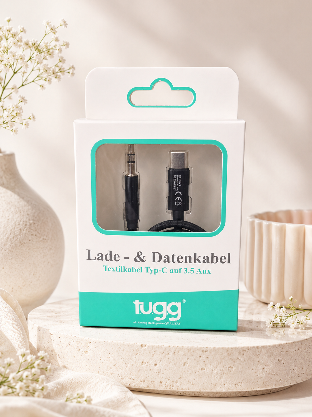 TUGG USB-C auf 3,5mm AUX Kabel 1,2m Audio Adapter Typ-C Klinkenkabel Textilkabel