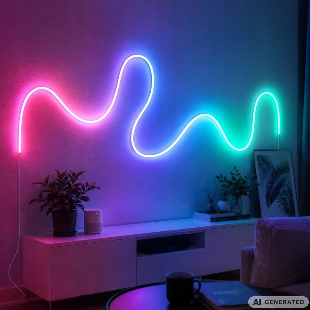 5m RGBIC 360° Neon LED Strip Bluetooth App Fernbedienung Musikmodus USB Lichtban