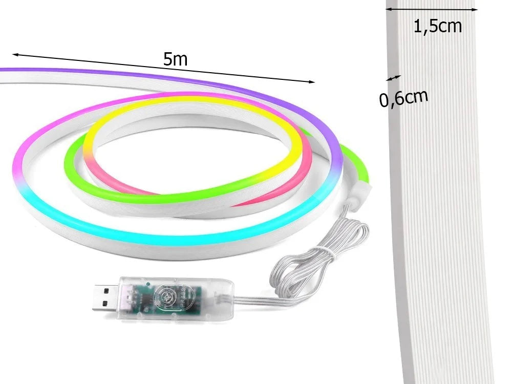 5m RGBIC 360° Neon LED Strip Bluetooth App Fernbedienung Musikmodus USB Lichtban