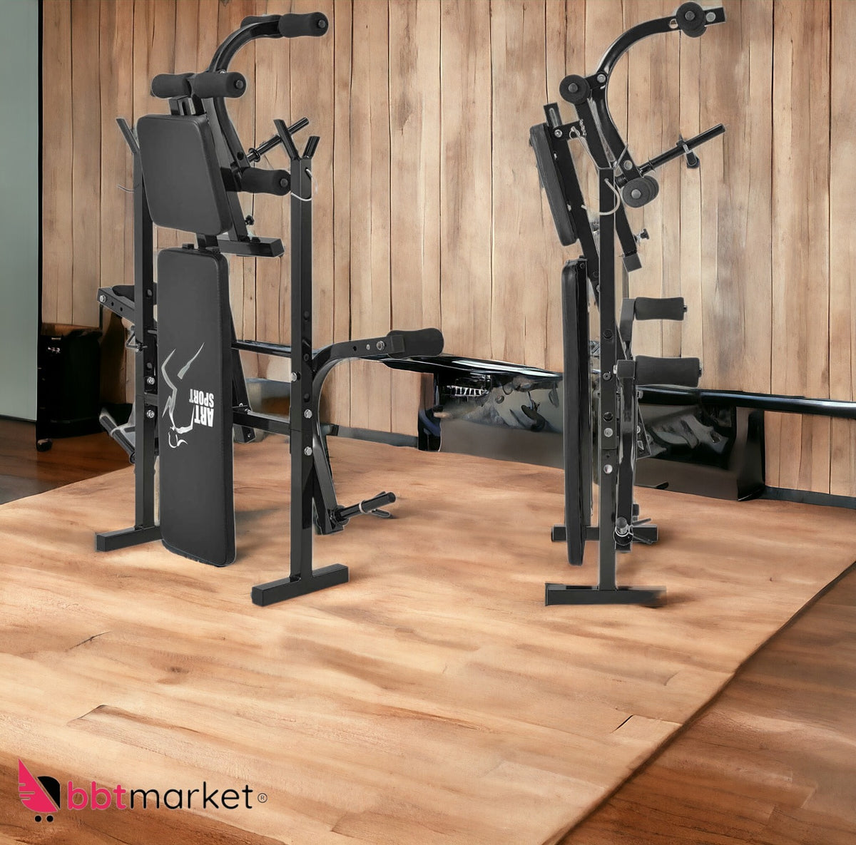 Multifunktionale Hantelbank verstellbar & klappbar – Trainingsbank mit Langhantelablage, Beincurler & Butterfly – Bauch- & Rückentrainer für Zuhause, belastbar bis 100 kg
