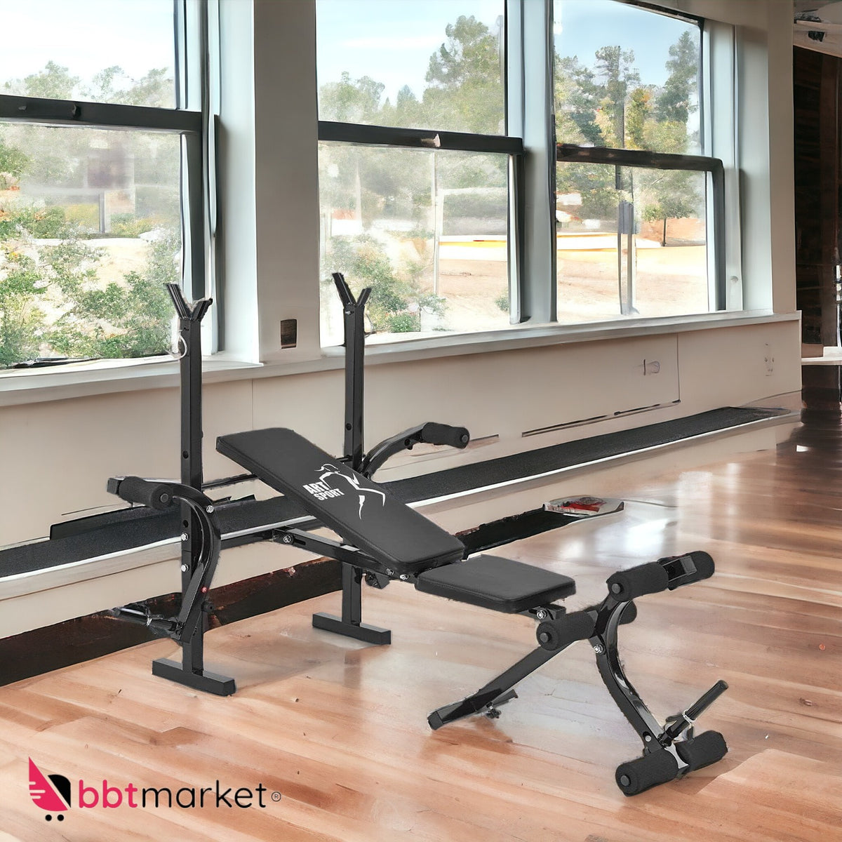 Multifunktionale Hantelbank verstellbar & klappbar – Trainingsbank mit Langhantelablage, Beincurler & Butterfly – Bauch- & Rückentrainer für Zuhause, belastbar bis 100 kg