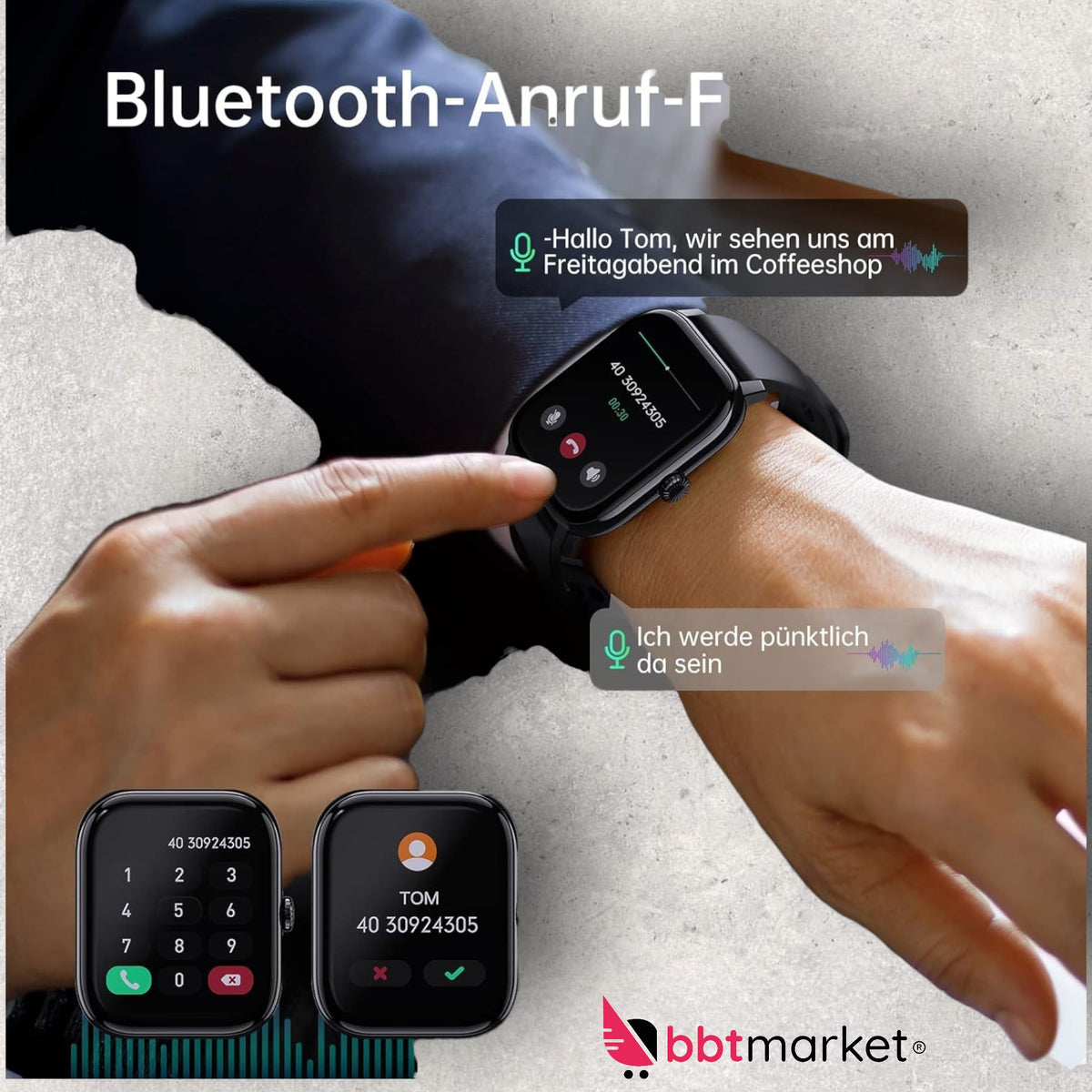 Smart Uhr Wasserdichte Damen Smartwatch, Fitness-Tracker IOS-Android 1.85''HD