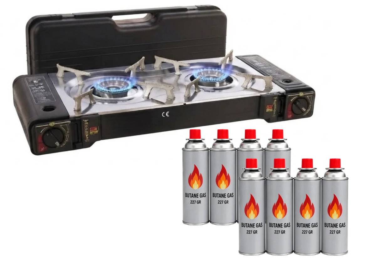 Doppel Kartuschenkocher 2 flammig Camping Gas Kocher Outdoor Campingkocher Herd