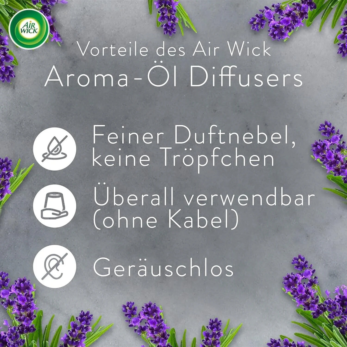 Air Wick Aroma-Öl Starter Set Lavendel – Diffuser mit 2 × 20 ml Duftöl-Nachfüllern
