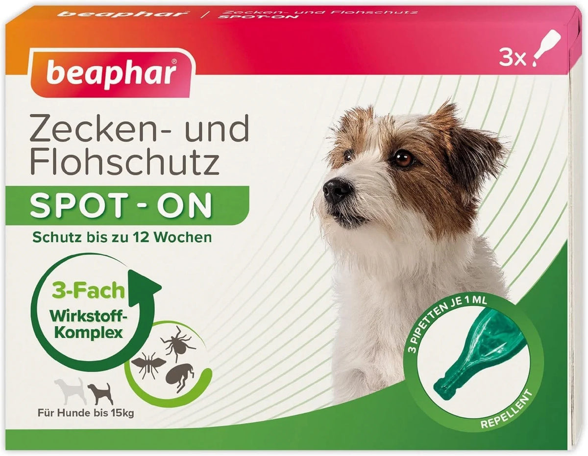 Beaphar Spot On Hunde bis 15kg Zecken Flohschutz 3x1ml Mückenschutz