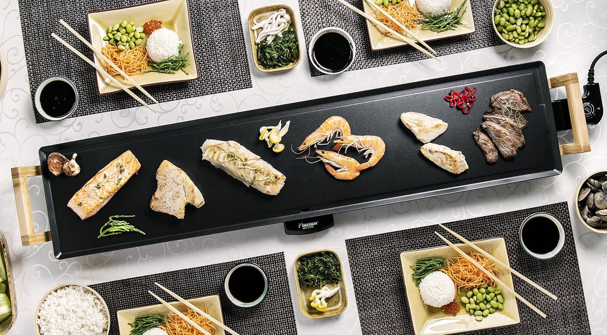 Bestron Elektrischer Tischgrill XXXL | Teppanyaki & Plancha Grillplatte 2000W Antihaftbeschichtung für bis zu 10 Personen