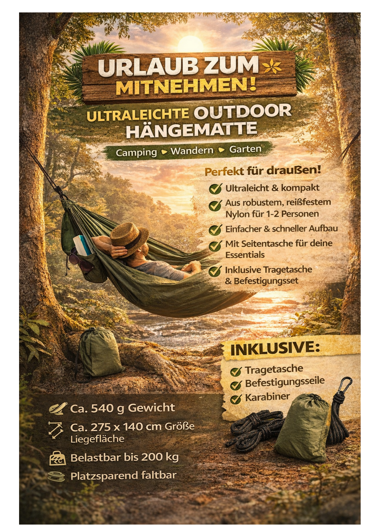 Hängematte Mehrpersone- Outdoor Camping Hängematte-Atmungsaktiv Doppelhängematte